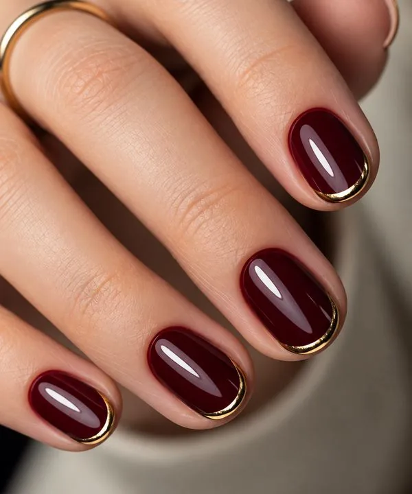 Diseño de uñas Borgoña corto en Peonía Nails & Lashes, Roma Sur