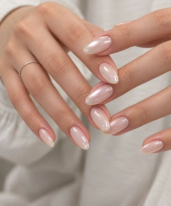 Diseño de uñas Chrome rosa perla en Peonía Nails & Lashes, Roma Sur