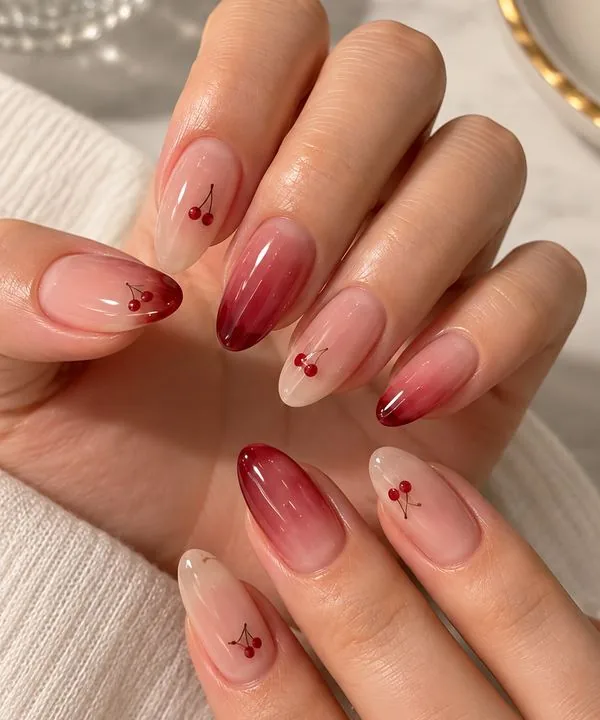 Diseño de uñas Jelly cereza en Peonía Nails & Lashes, Roma Sur