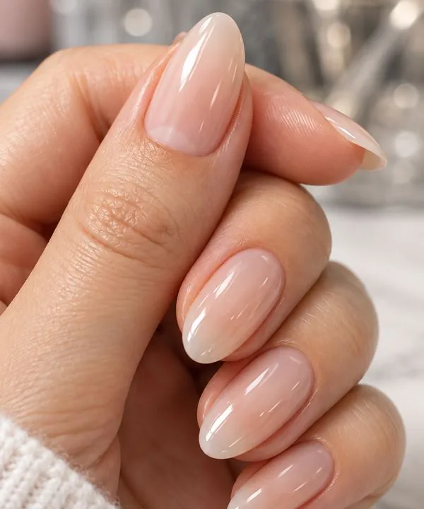 Diseño de uñas Nude glaseado en Peonía Nails & Lashes, Roma Sur